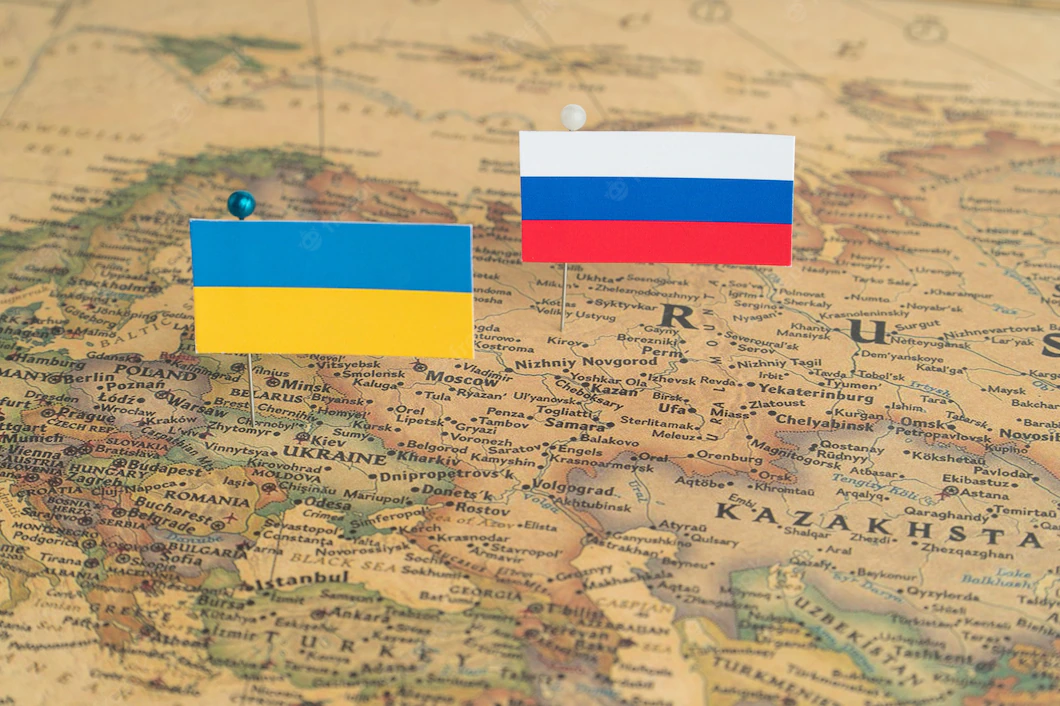 Ucrania y Rusia mapa bandera